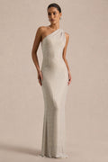 Deity | Silver Embellished Asymmetric-Neck Maxi Dress With Open-Back