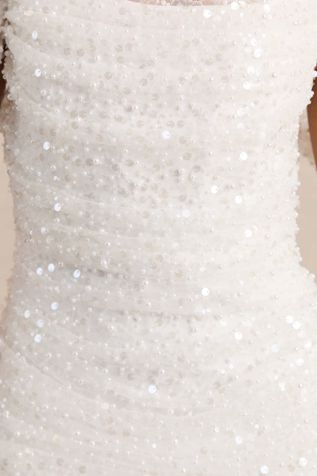 Millie | White Mesh Bardot-Neck Mini Dress With Draped Detailing