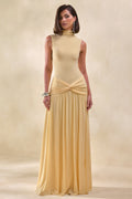 Glimora | Lemon High-Neck Maxi Dress With Ruched-Detailing