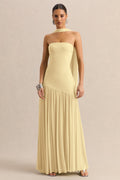 Bambi | Lemon Bandeau-Neck Maxi Dress With Scarf-Detail