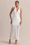 Tover | White Broderie Plunge-Neck Maxi Dress