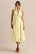 Maribel | Lemon Lace Plunge-Neck Midi Dress