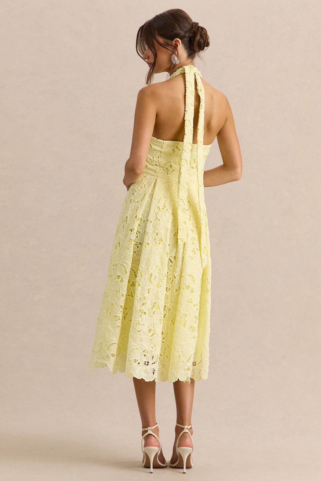 Maribel | Lemon Lace Plunge-Neck Midi Dress