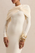 Evessa | Cream Crew-Neck Maxi Dress With Gathered-Detailing