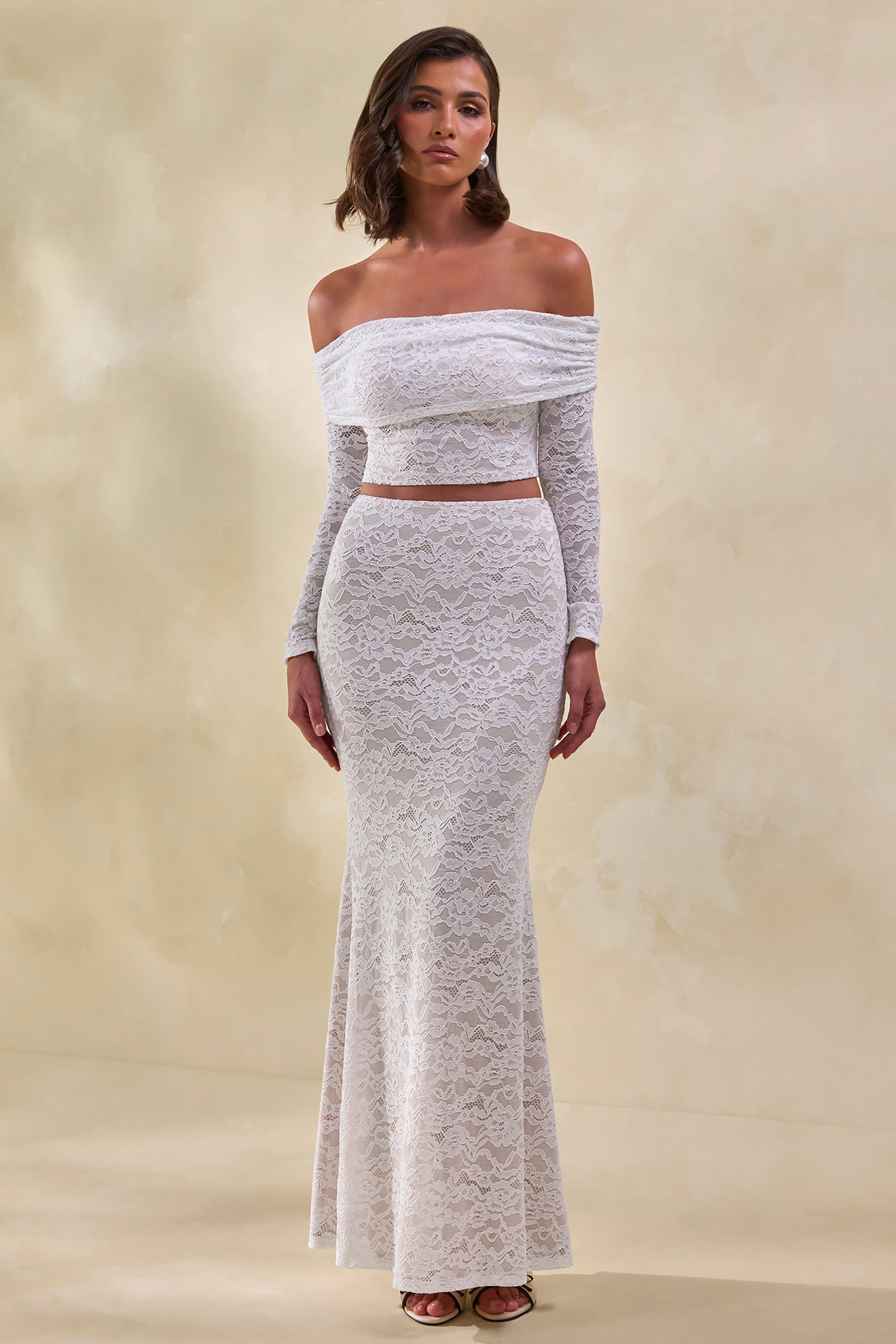 Virena | White Lace Bardot-Neck Crop-Top