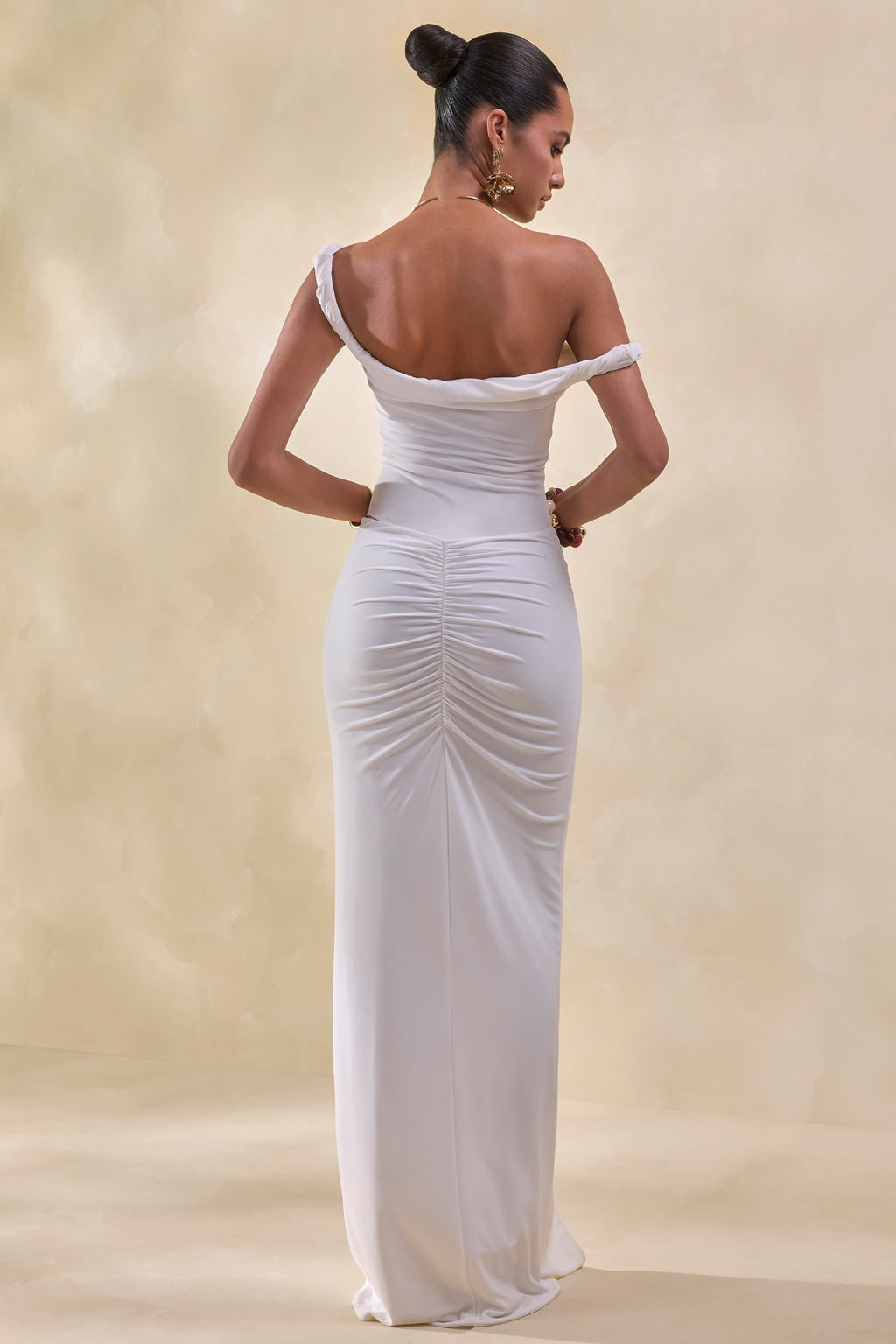 Idris | White Twisted Waist Maxi Skirt With Front Split