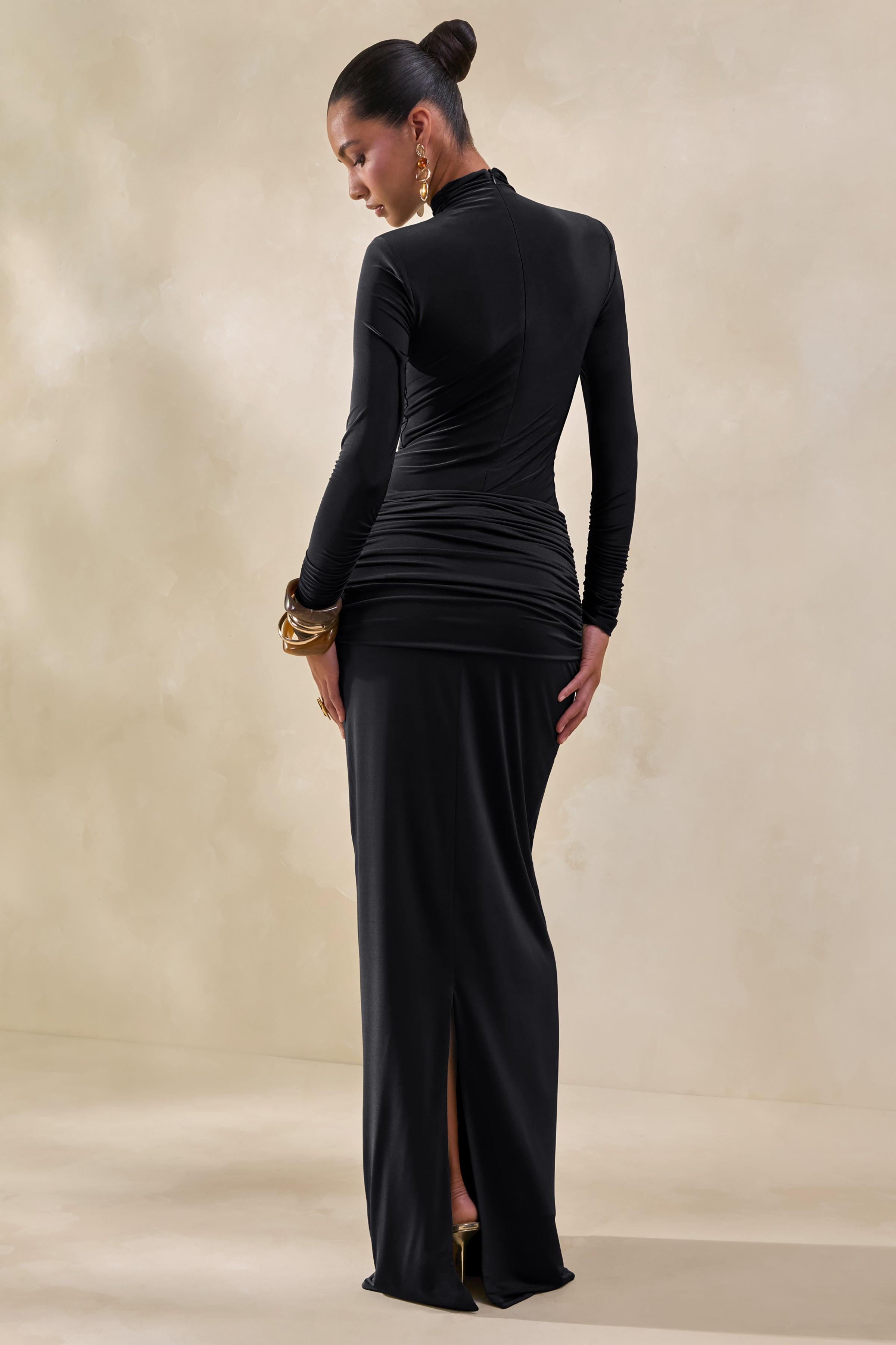 Theria | Black Maxi Skirt With Gathering And Knot Detail