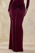 Theria | Burgundy Maxi Skirt With Gathering And Knot Detail