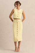 Glyra | Lemon Tailored Midi-Skirt With Button-Detailing