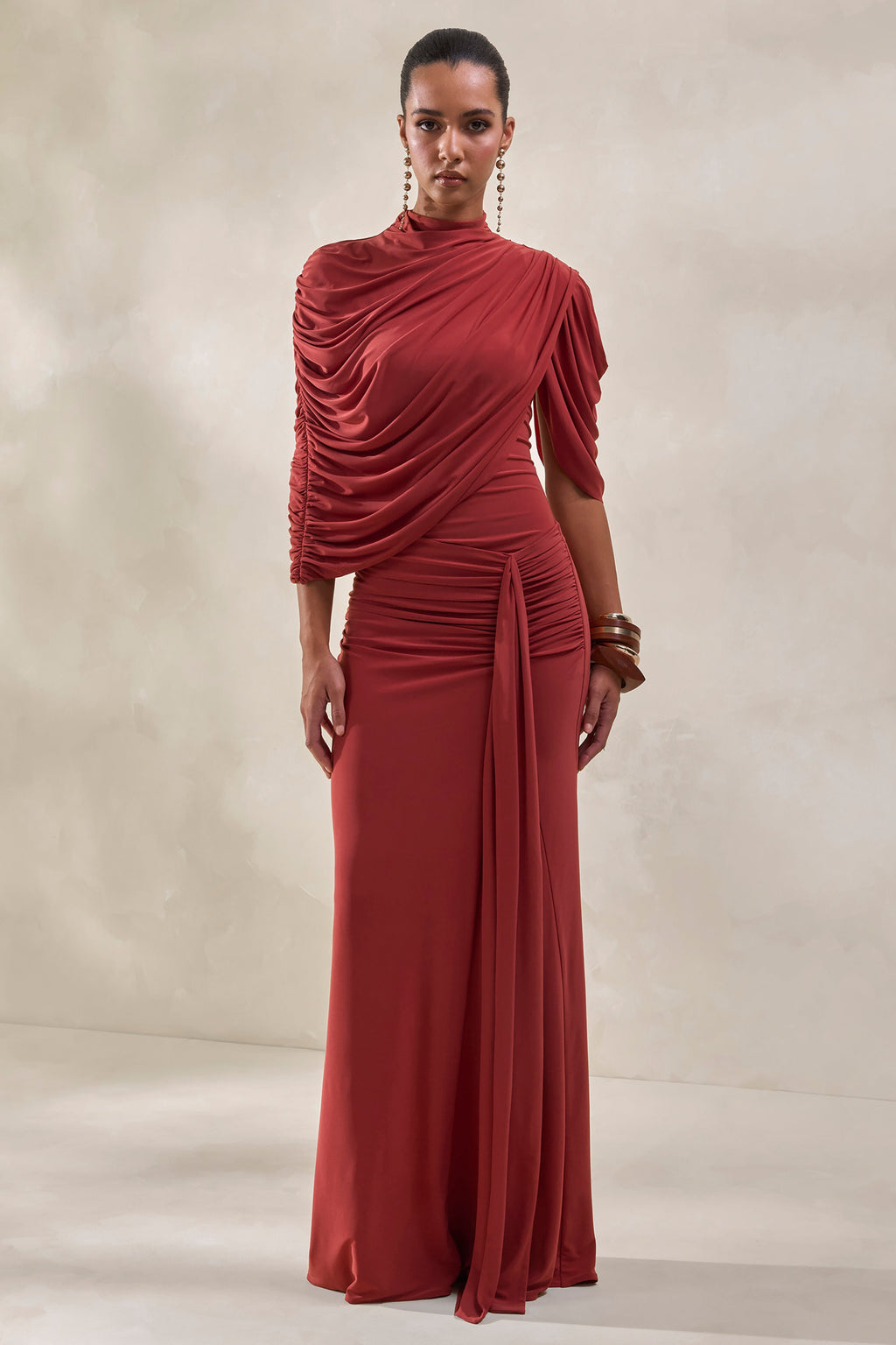 Mireya | Rust Wrapped Maxi Skirt With Split