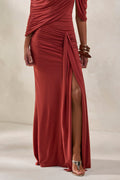 Mireya | Rust Wrapped Maxi Skirt With Split