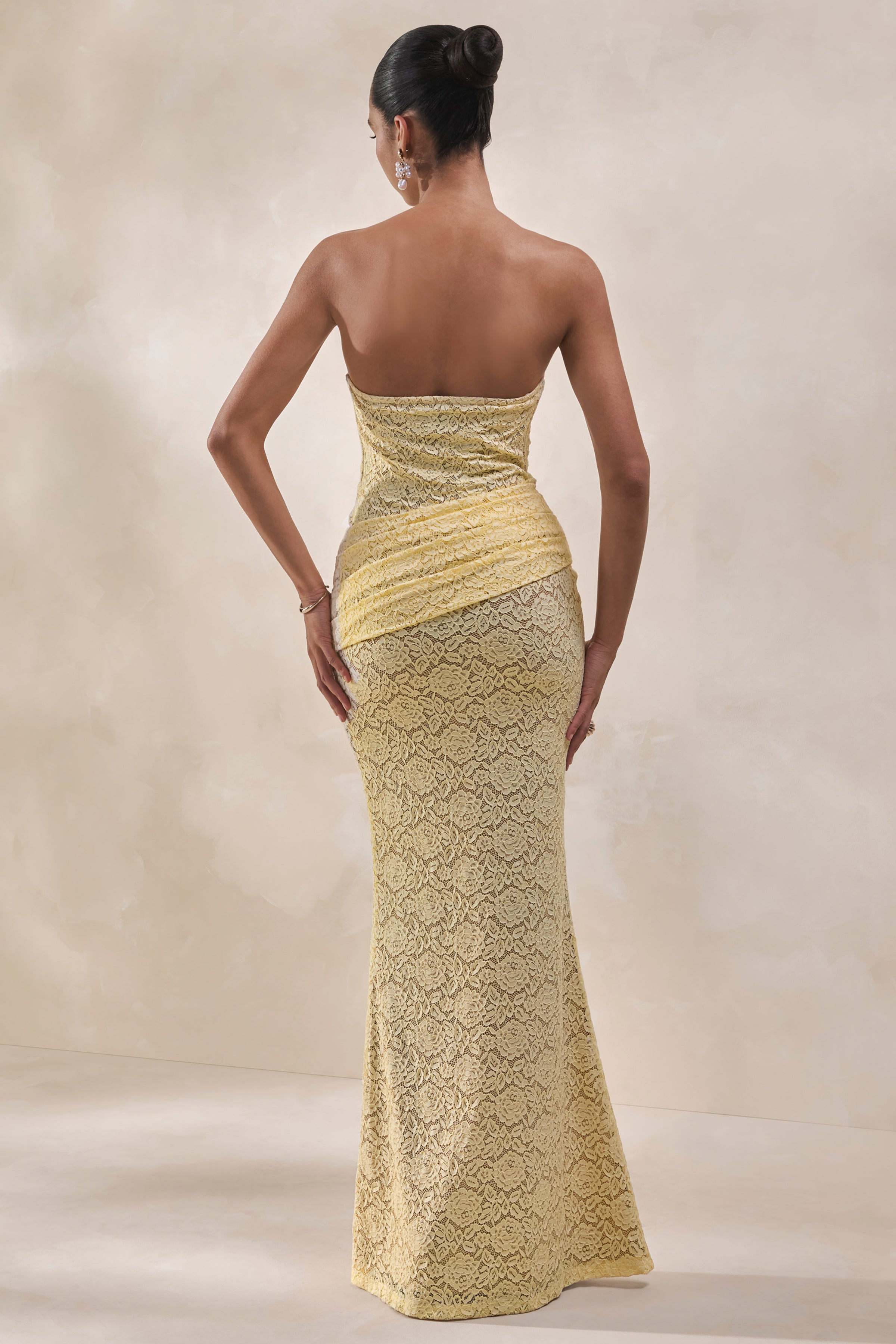 Viara | Lemon Lace Maxi Skirt With Draped-Detailing