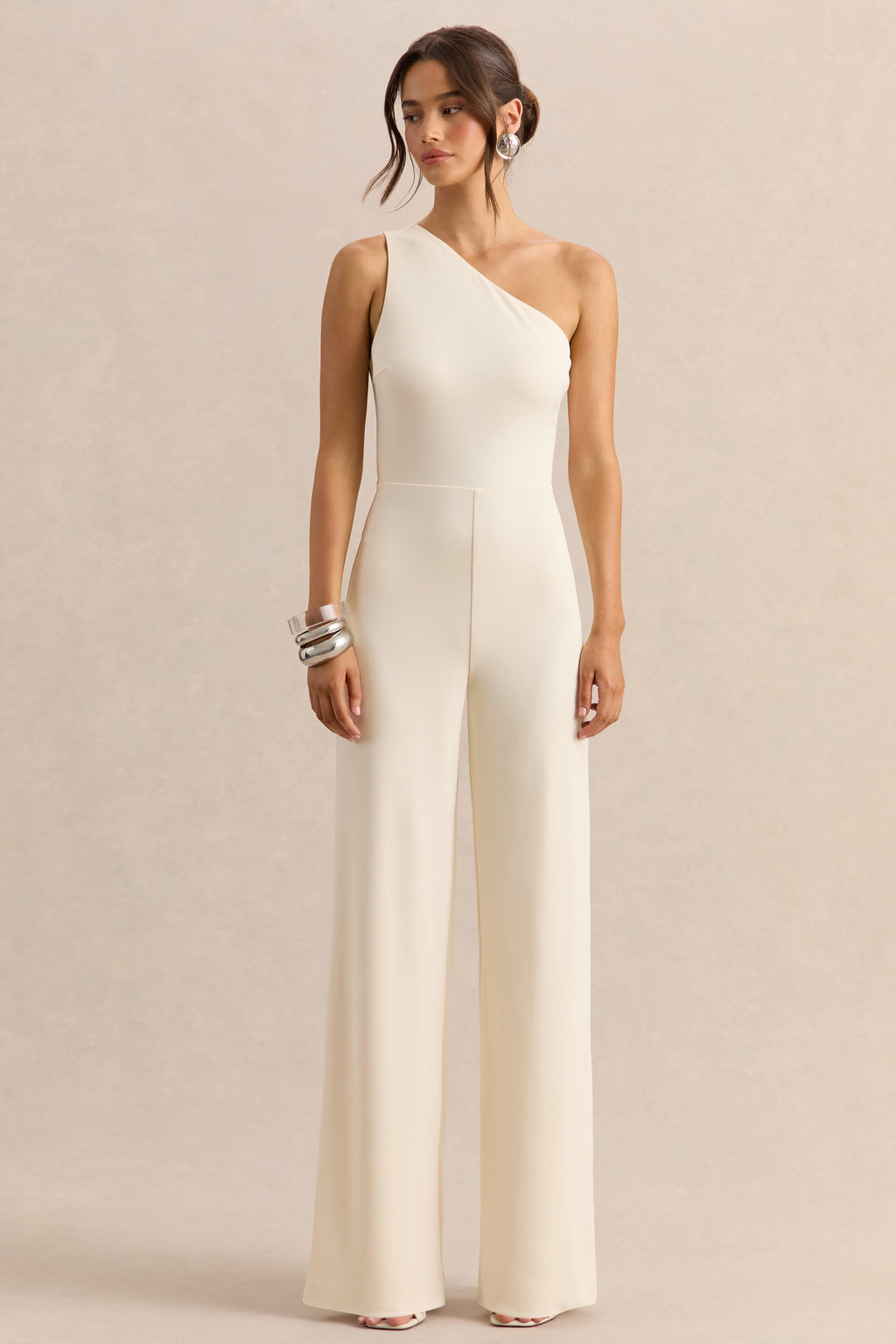Emoria | Cream High-Neck Jumpsuit With One Long-Sleeve