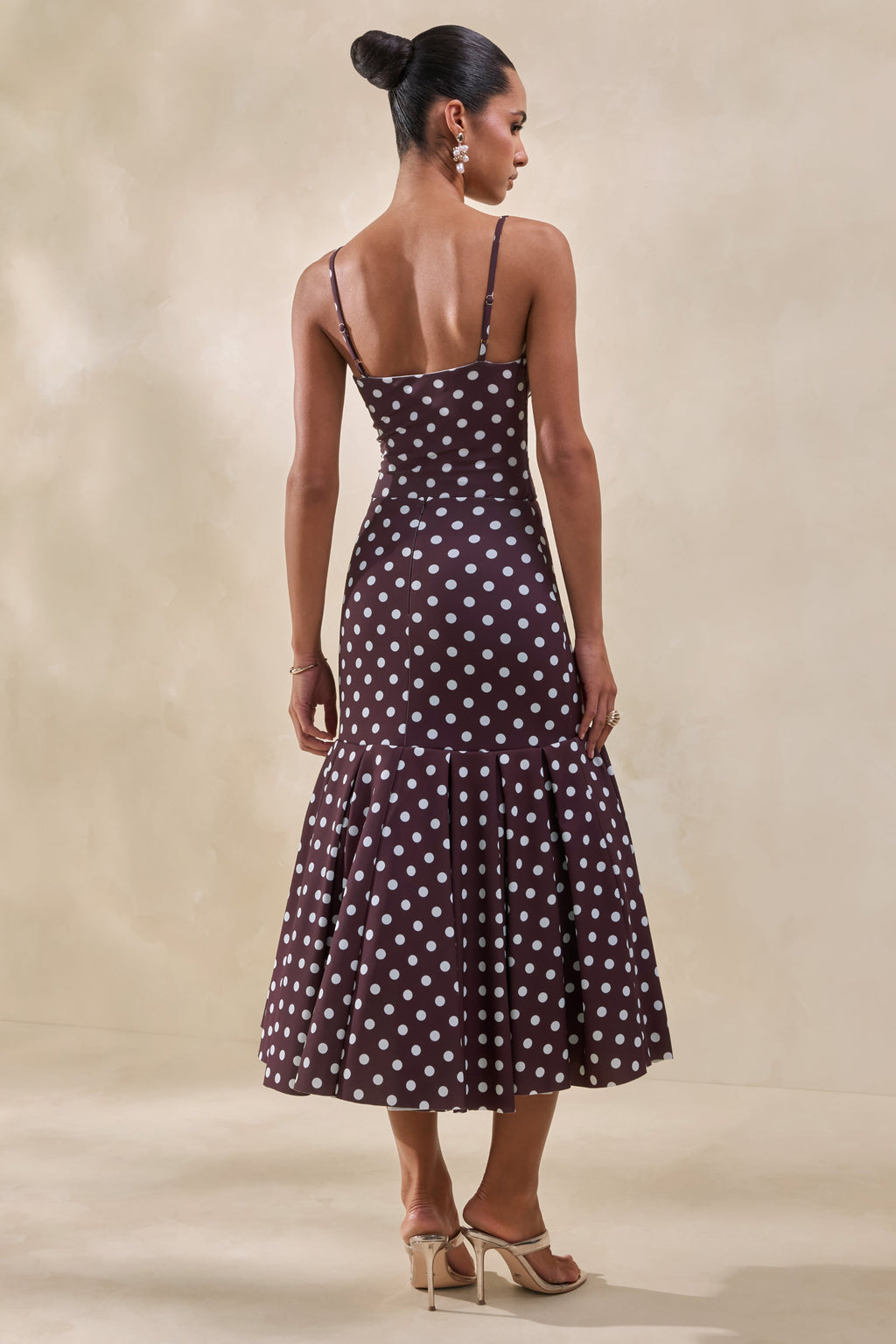 Rayna | Brown Polka-Dot V-Neck Thong Bodysuit