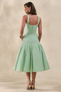 Nanette | Mint Square-Neck Midi Dress With Voluminous Skirt