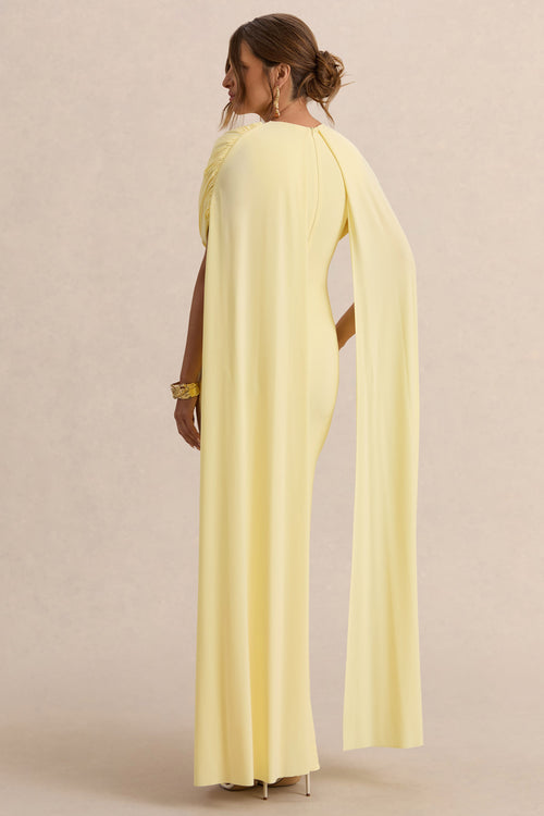 Araminta | Lemon Bardot-Neck Maternity Maxi Dress With Cape Sleeves