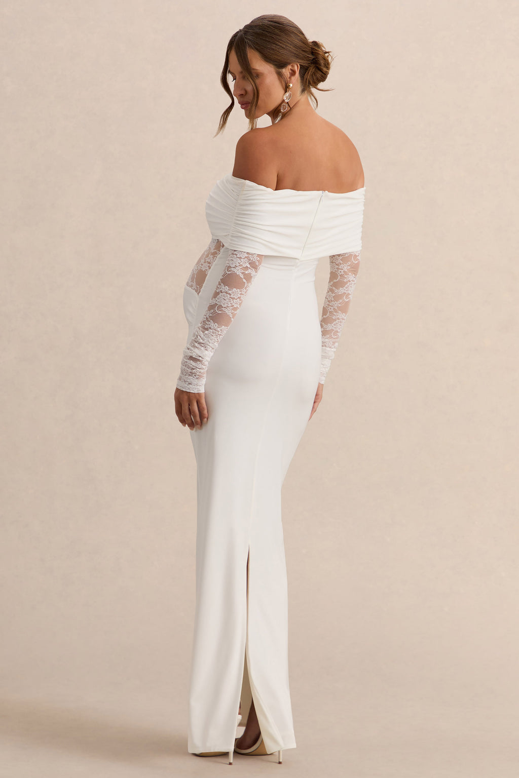 Artemisia | White Bardot-Neck Maternity Maxi Dress With Lace Detailing