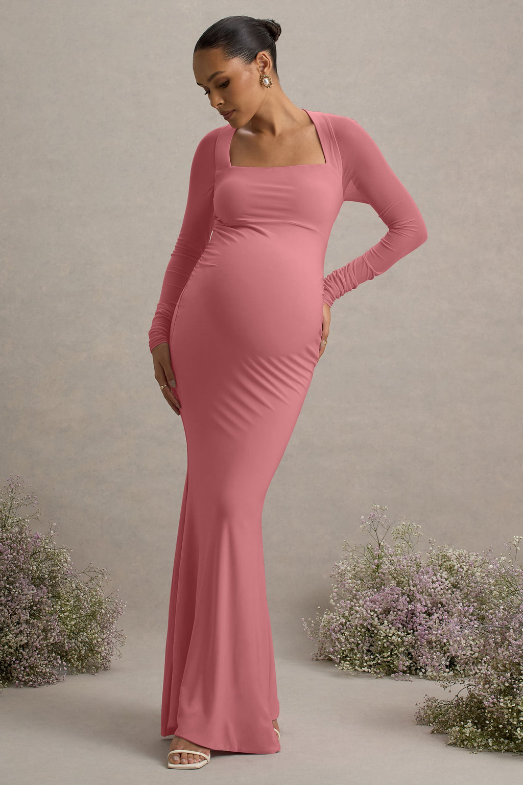 blush pink maternity maxi dress EMMA Maternity Gown, Chiffon Dress, Maxi Dress, Front Split, Maternity Dress, Sheer Dress, Flowy Dress, Blush Pink Dress by SilkFairies on Etsy