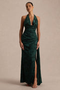 Talula | Dark Green Extreme Cowl-Neck Maxi Dress With Sash And Front-High Split