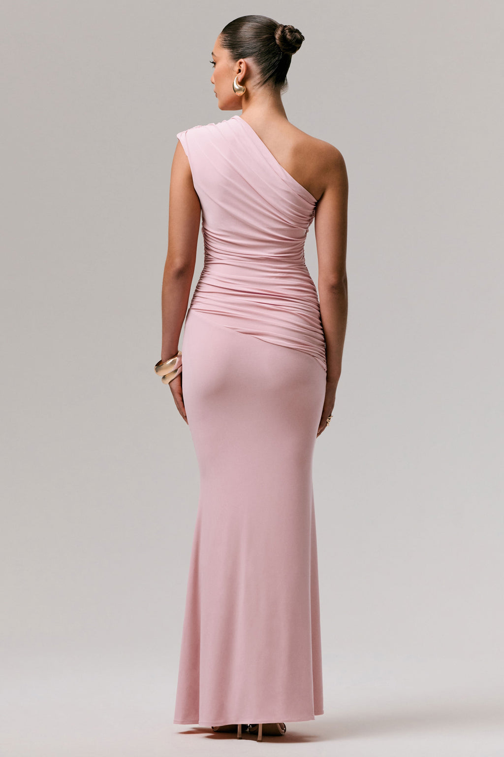 Mardi | Pink Asymmetric Maxi Dress With Ruching