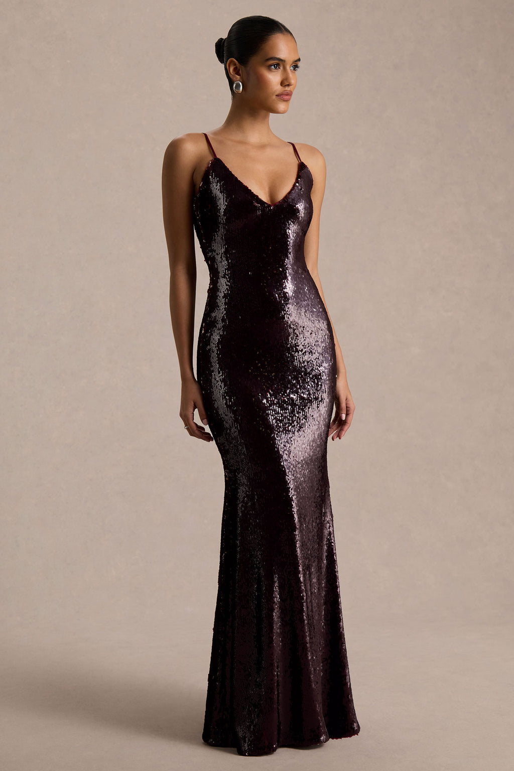 Lenor | Burgundy Plunge-Neck Maxi Dress