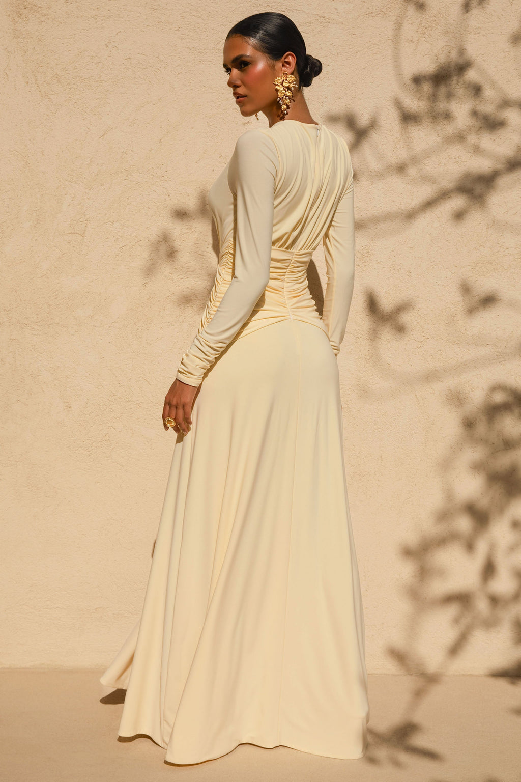 With Me | Lemon High-Neck Maxi Dress With Ruched Detailing