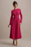 Cassiopeia | Lemon Long-Sleeve Midi Dress With Cross Waist