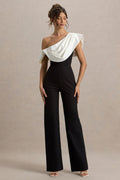 Falling For You | Black & White Asymmetric Draped Jumpsuit